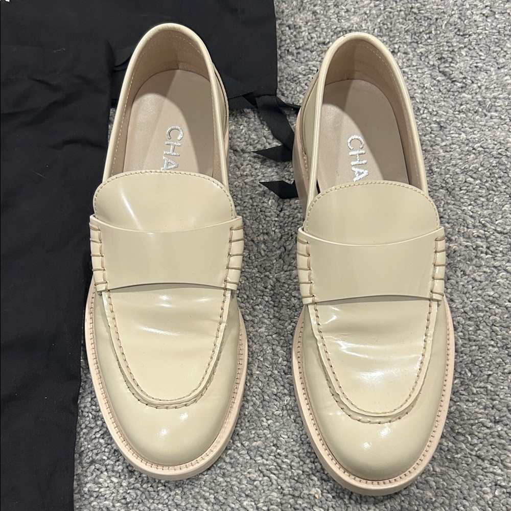 CHANEL Ivory Patent Loafers